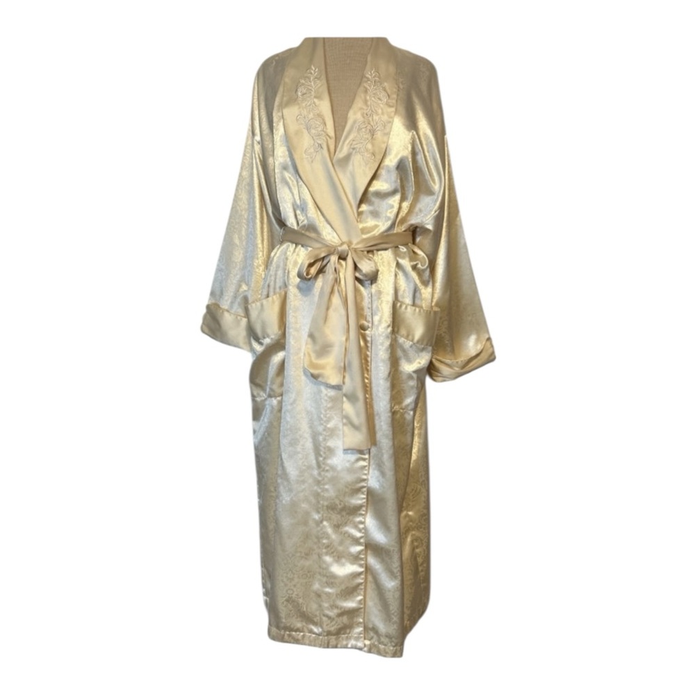 Vintage Victorias Secret Gold Label Ivory Satin Floral Jacquard Robe Size Small